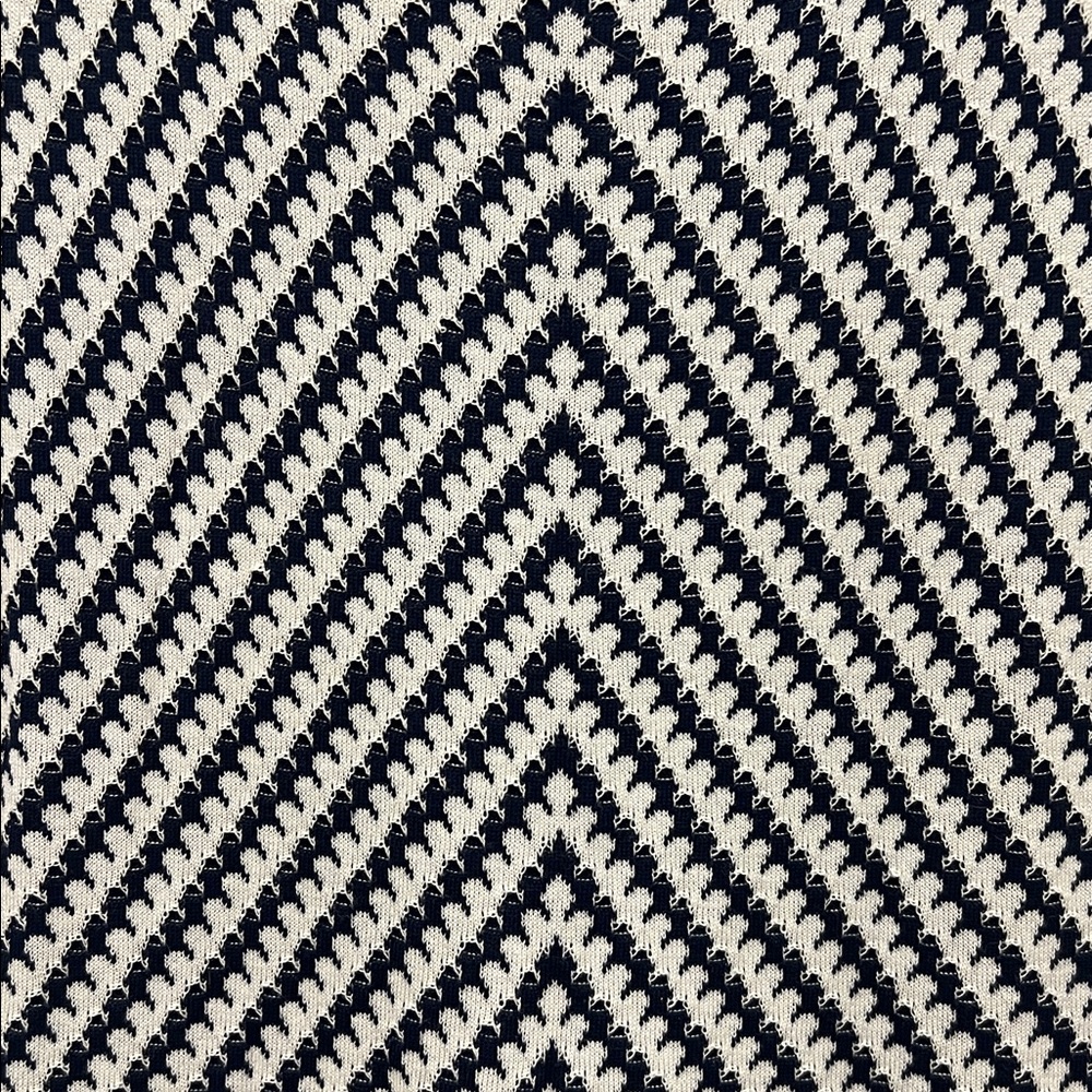 Navy and white knit dress with fringe on the bottom - Picture 3 of 4